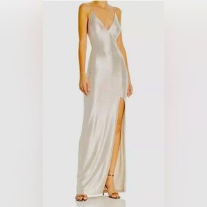 NWT Silver long cocktail dress , V-neck ,strappy, size 6